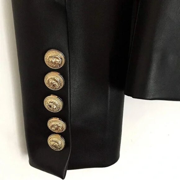 Women’s Black Slim Fit Leather Blazer | Double Breasted Gold Buttons | NWT - Picture 11 of 14